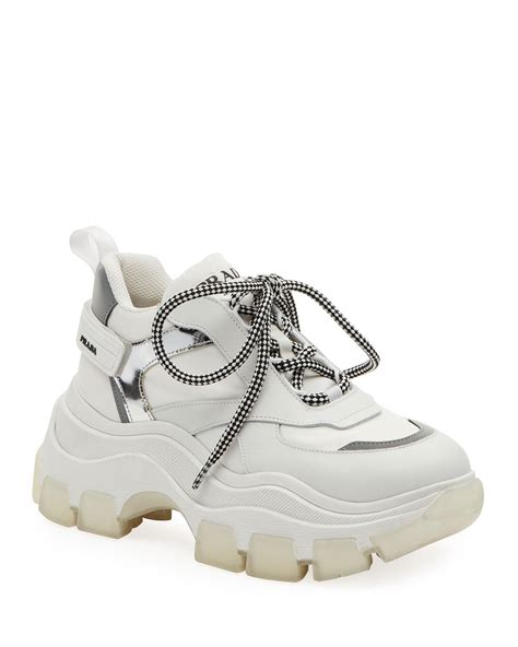 prada white chunky trainers|prada white sneakers women's.